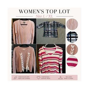 Lot Womens Top Size L and XL Sweater Long Sleeve Blouse Casual Comfort Career